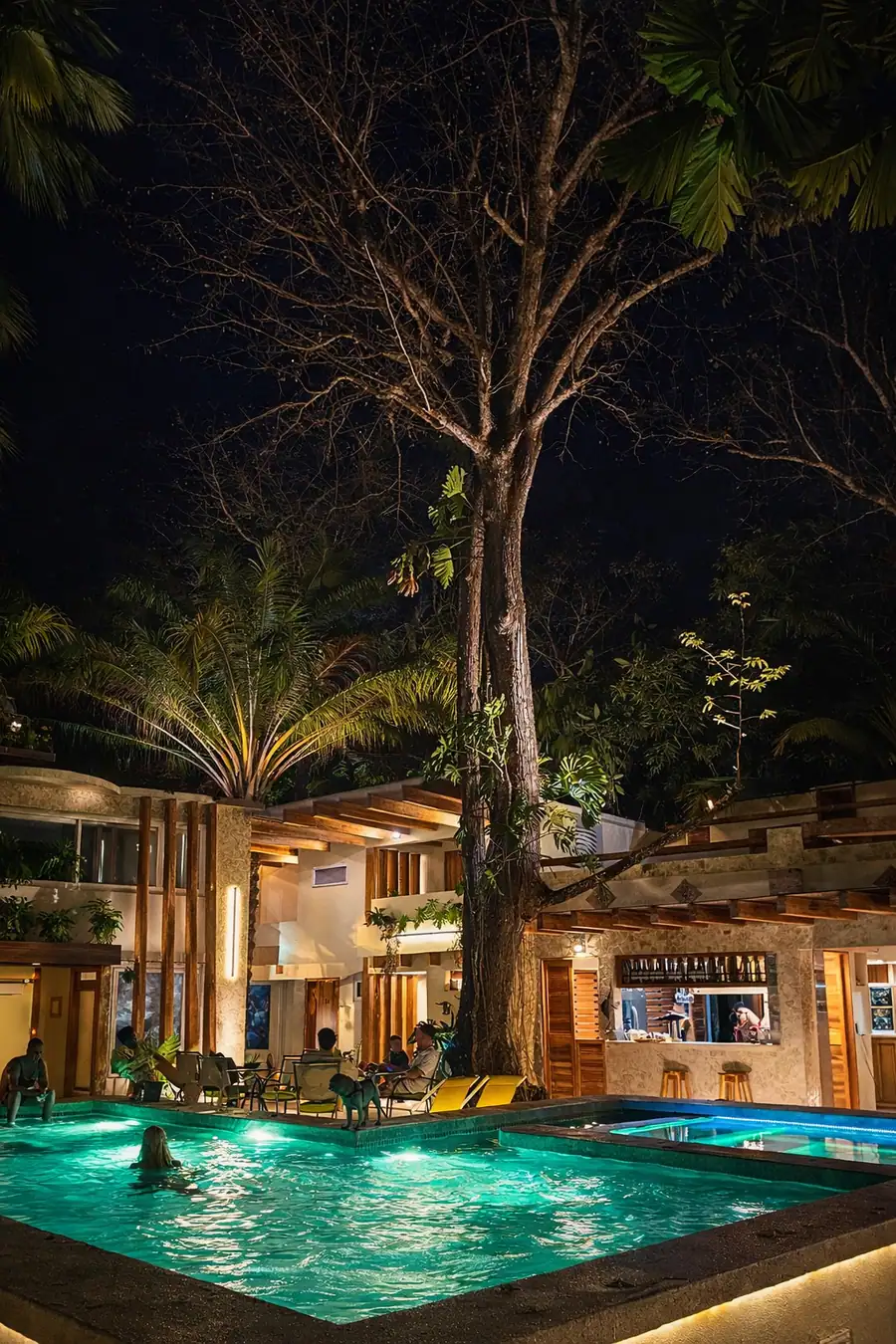 The pool lounge after sunset