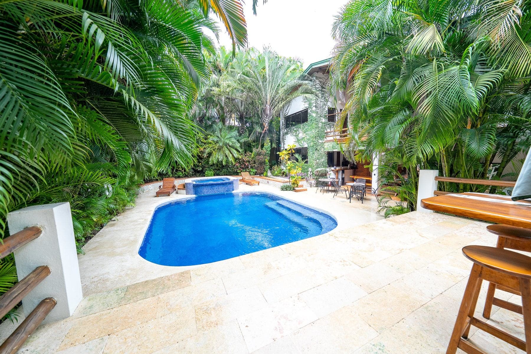 Tropical pool and gardens in daylight